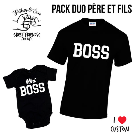 pack duo t-shirt et body père et fils boss et mini boss