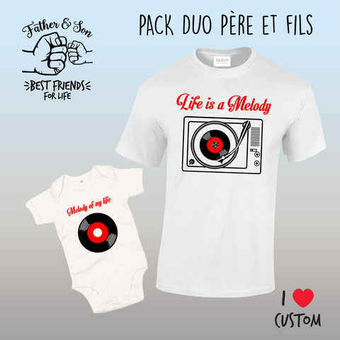 pack duo t-shirt et body ilovecustom melody of my life