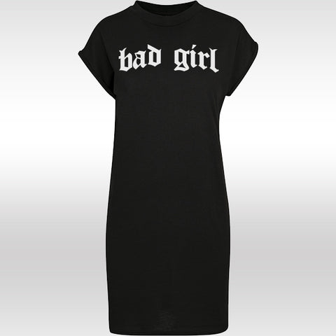 T-shirt robe noir femme BAD GIRL blanc
