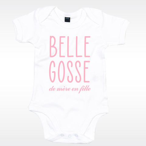 body bébé ilovecustom  blanc bellegosse de mere en fille rose pale