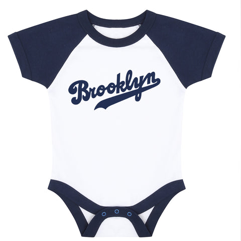 body bébé ilovecustom blanc bleu navy baseball brooklyn ligue bleu