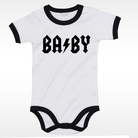 body bébé ilovecustom noir blanc contrast BABY acdc noir