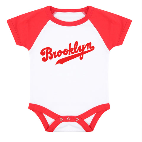 body bébé ilovecustom blanc rouge baseball brooklyn ligue rouge