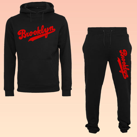 Ensemble jogging noir BROOKLYN ligue rouge