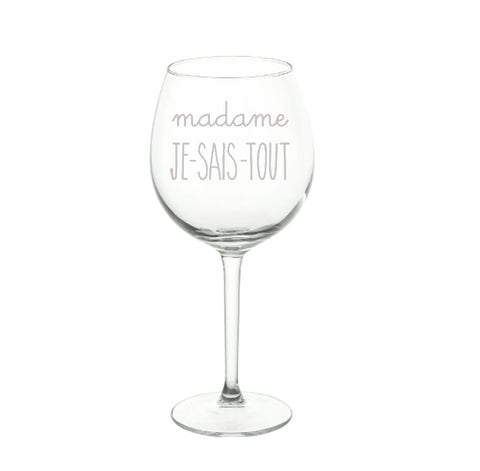 Verre de vin personnalisé madame je sais tout