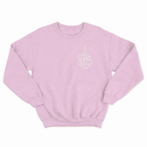 sweat col rond rose pale unisex logo Fuck Skull blanc