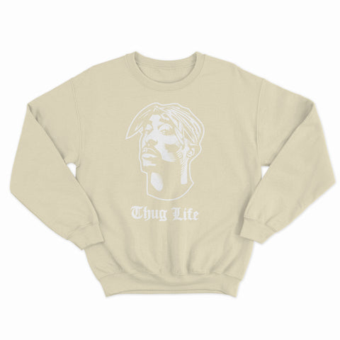 sweat col rond unisex logo 2 pac thug life blanc