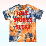 T-shirt tie and dye bleu orange LOVE STORIES SUCK